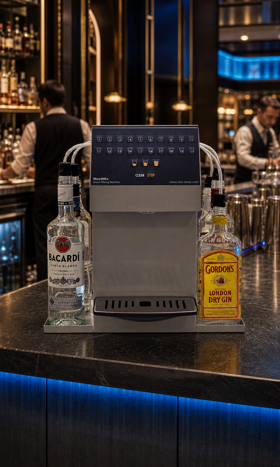 MEETMIX S12plus 12-ingredient automatic cocktail machine in a commercial bar application