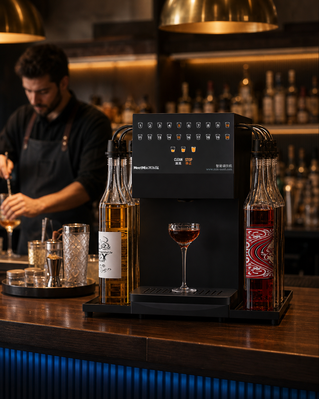 MEETMIX S6plus commercial automatic cocktail machine in a bar application